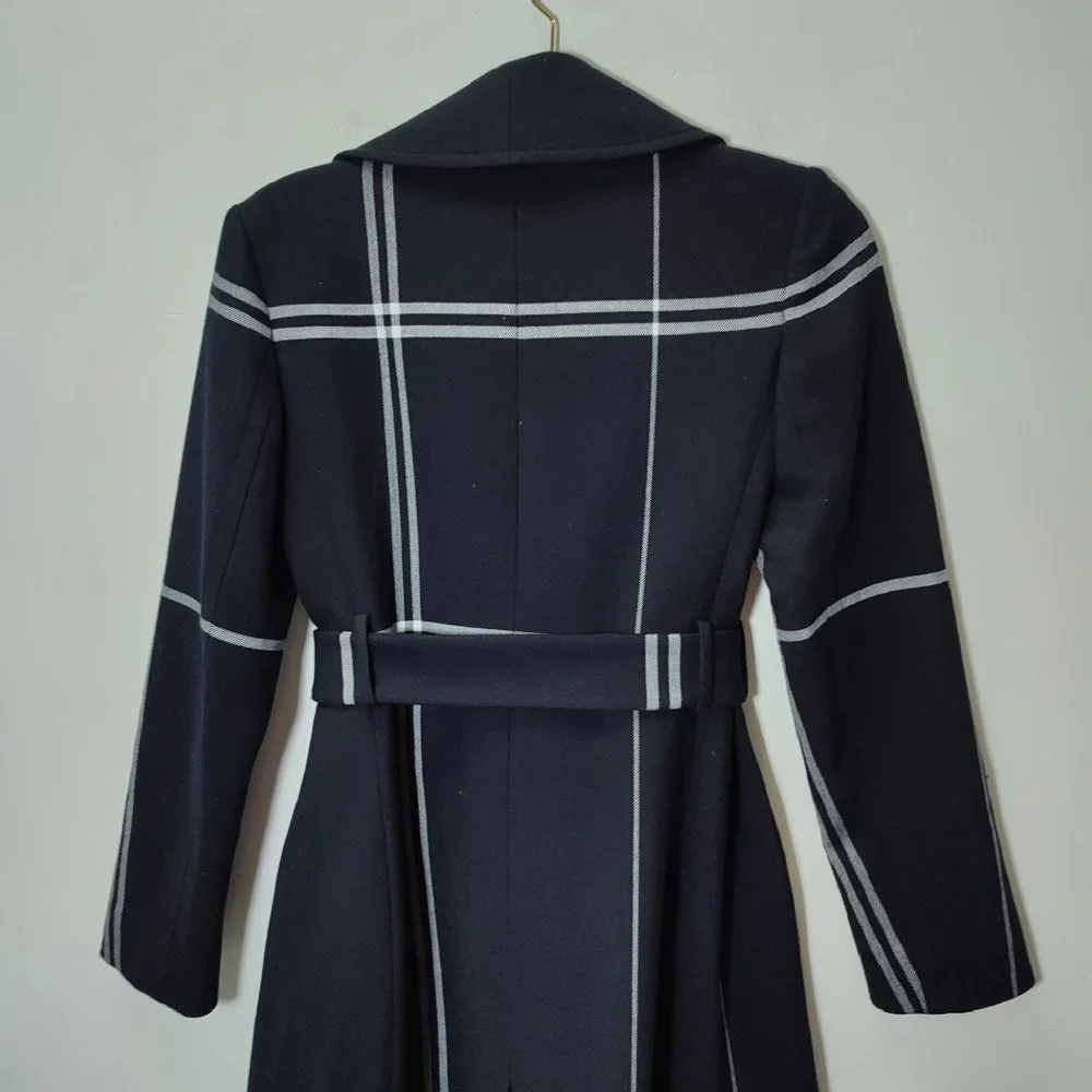 Club Monaco plaid coat dark blue white lines - Picture 5 of 13